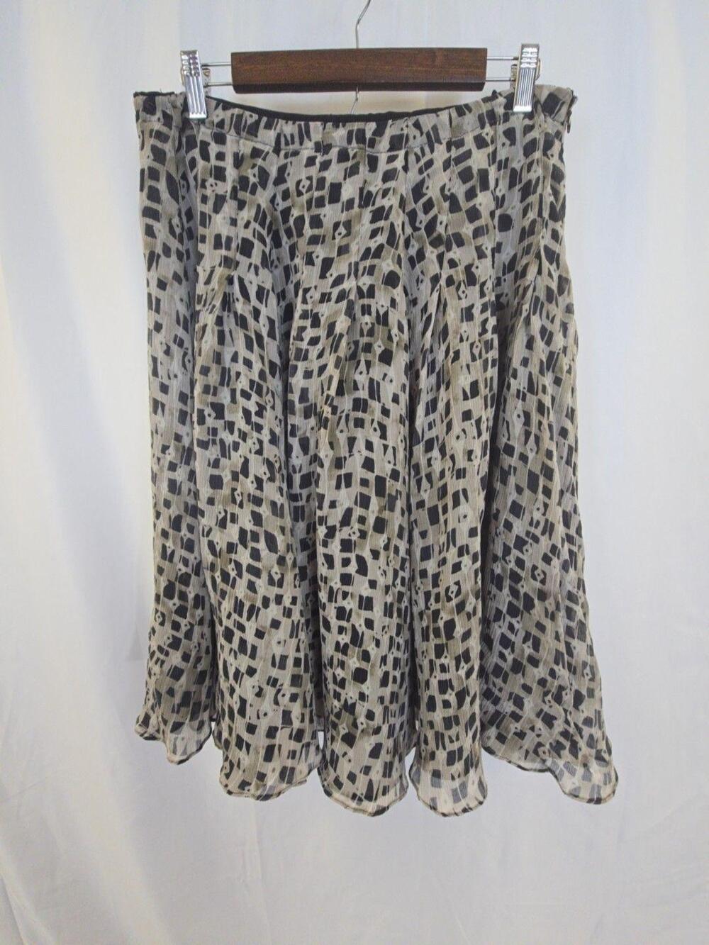 Jones New York Skirt Womens 8P Petite Beige Geometric Chiffon A-Line Midi Lined